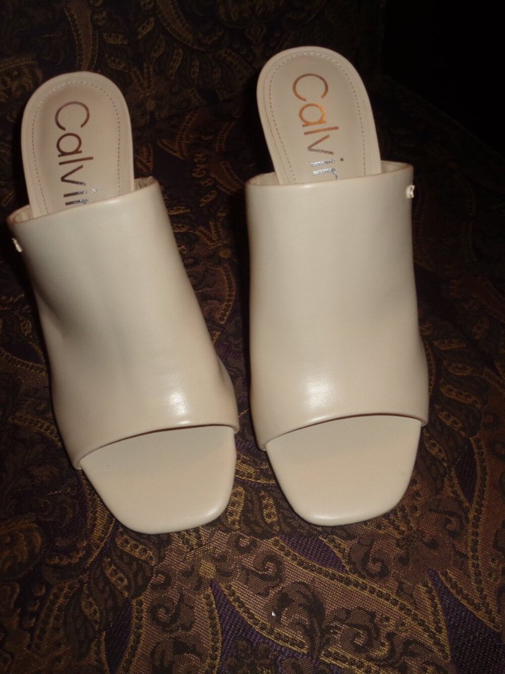 Calvin Klein Peep Toe Mule Shoes Block Heels Size 8.5
